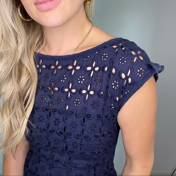 Nanette Lepore Navy Blue Eyelet Cutout Dress 4 - Picture 4 of 15